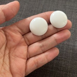Vintage Large White Lucite Round Post Earrings Retro Minimalist Geometric Stud